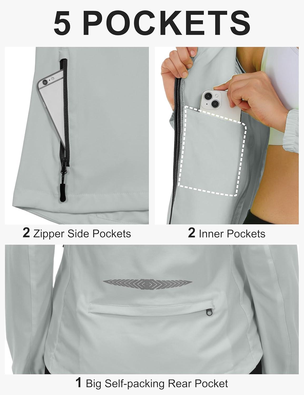 imageLittle Donkey Andy Womens Lightweight Waterproof Cycling Jacket with Removable Sleeves amp Hood for Biking Running GolfLight Gray