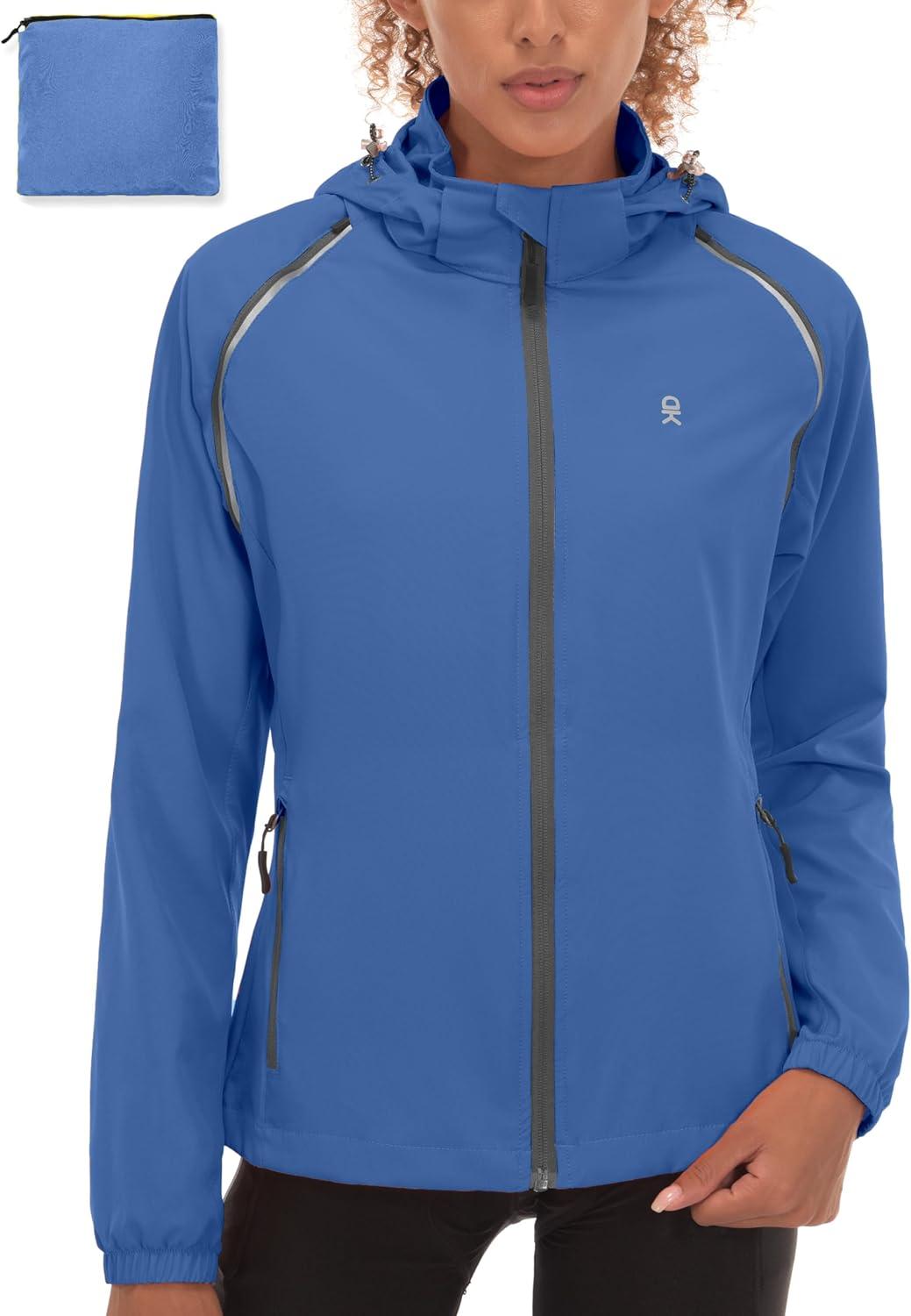 imageLittle Donkey Andy Womens Lightweight Waterproof Cycling Jacket with Removable Sleeves amp Hood for Biking Running GolfNavy Blue