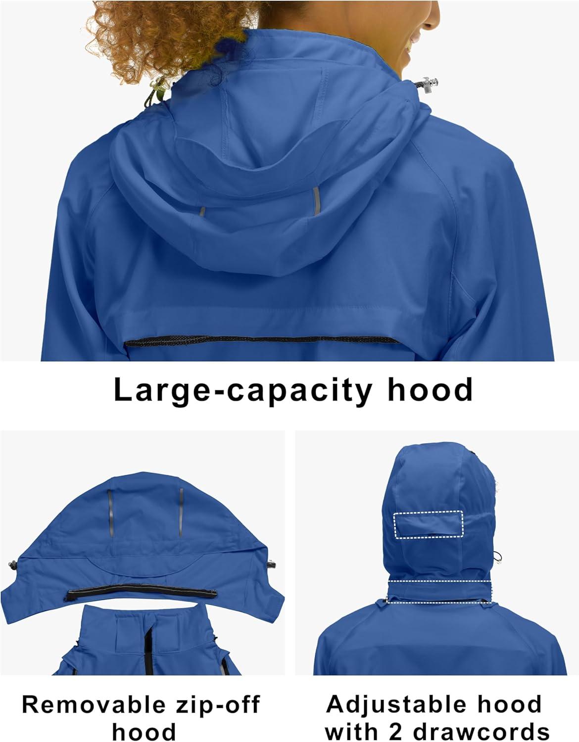 imageLittle Donkey Andy Womens Lightweight Waterproof Cycling Jacket with Removable Sleeves amp Hood for Biking Running GolfNavy Blue
