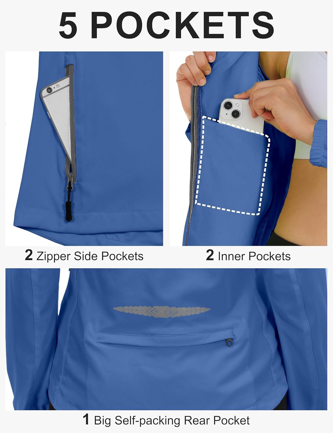 imageLittle Donkey Andy Womens Lightweight Waterproof Cycling Jacket with Removable Sleeves amp Hood for Biking Running GolfNavy Blue