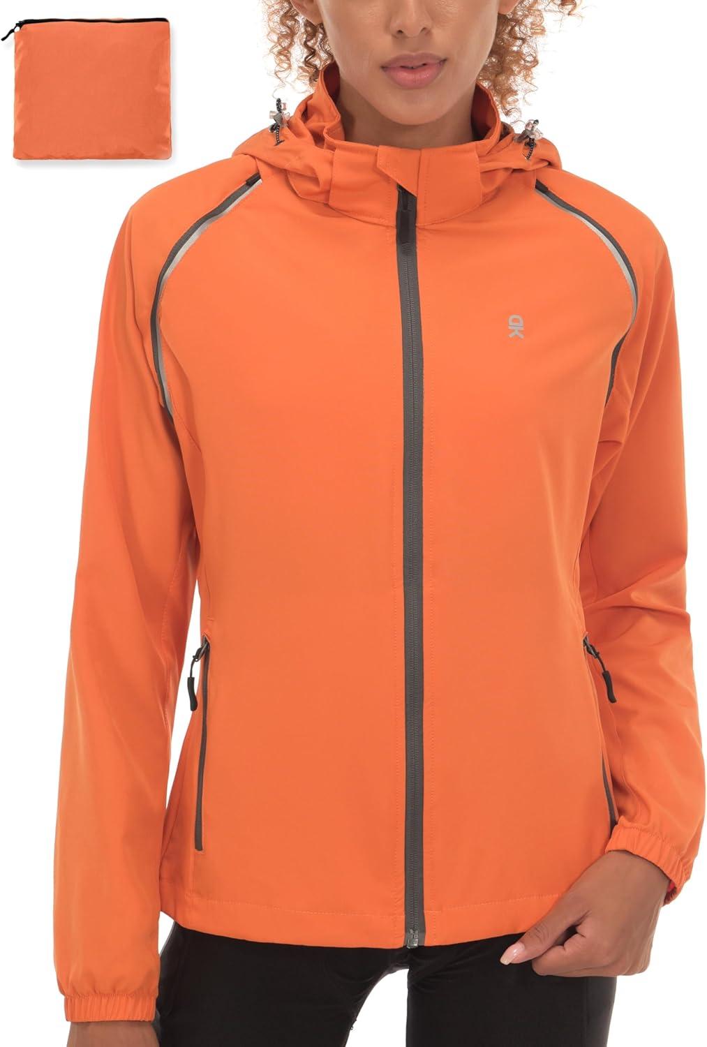 imageLittle Donkey Andy Womens Lightweight Waterproof Cycling Jacket with Removable Sleeves amp Hood for Biking Running GolfOrange