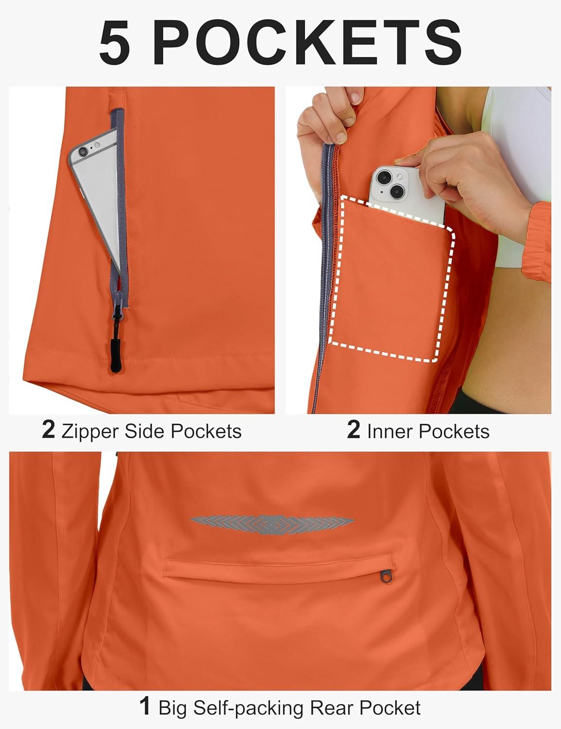 imageLittle Donkey Andy Womens Lightweight Waterproof Cycling Jacket with Removable Sleeves amp Hood for Biking Running GolfOrange