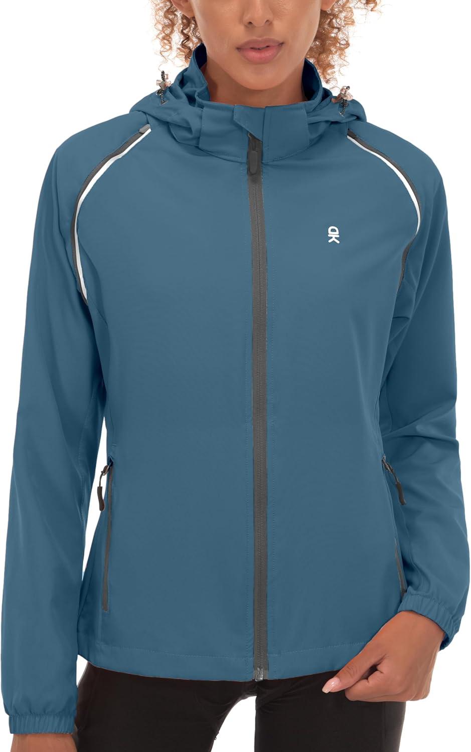 imageLittle Donkey Andy Womens Lightweight Waterproof Cycling Jacket with Removable Sleeves amp Hood for Biking Running GolfSlate Blue
