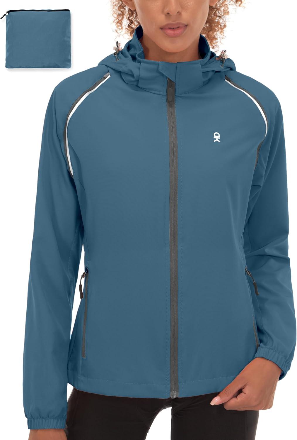 imageLittle Donkey Andy Womens Lightweight Waterproof Cycling Jacket with Removable Sleeves amp Hood for Biking Running GolfSlate Blue