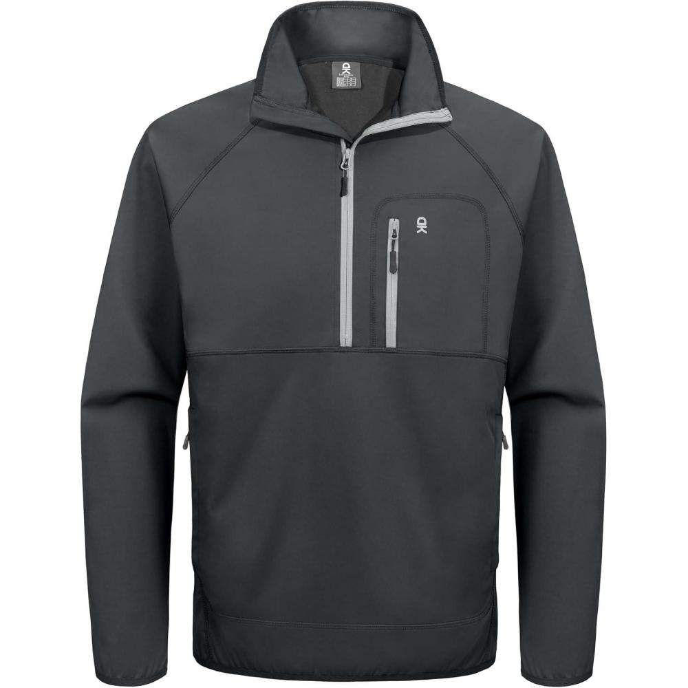 imageLittle Donkey Andy Mens Golf Pullover 14 Zip Sweatshirts Waterproof Windbreak Quarter Zip Golf Jacket with 3 PocketsGrey