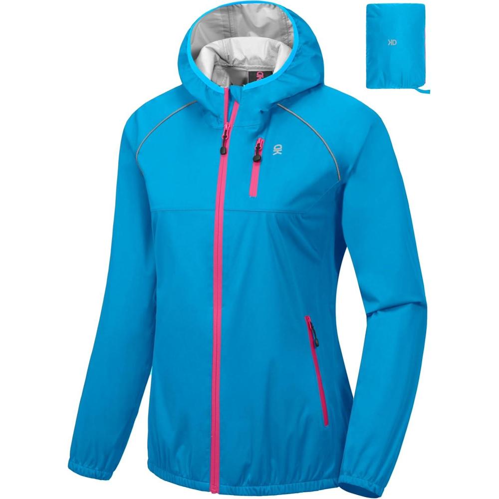 imageLittle Donkey Andy Womens Lightweight Rain Cycling Stretch Jacket with Hood Windproof and Waterproof Ultralight PackableUpgrade Hooddiva Blue