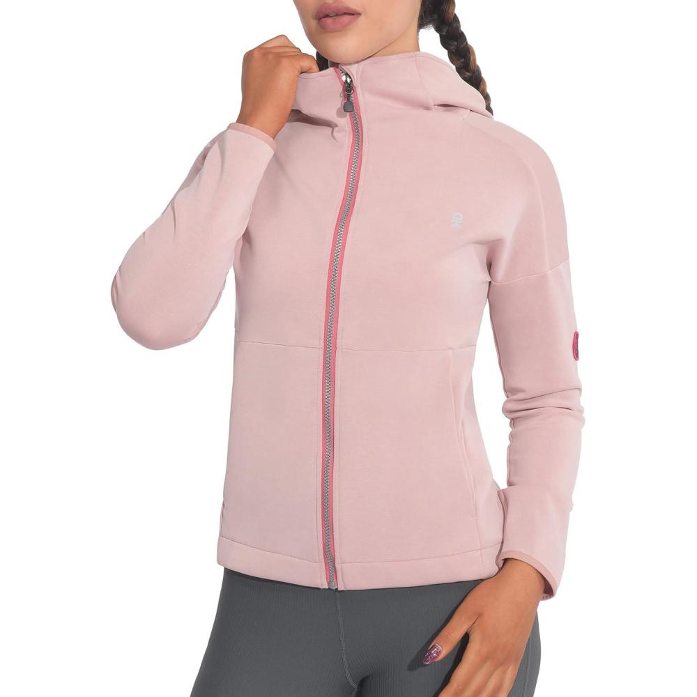 imageLittle Donkey Andy Womens Lightweight Stretch Running Jacket Full Zip Athletic Hooded Jackets MoistureWickingMisty Rose