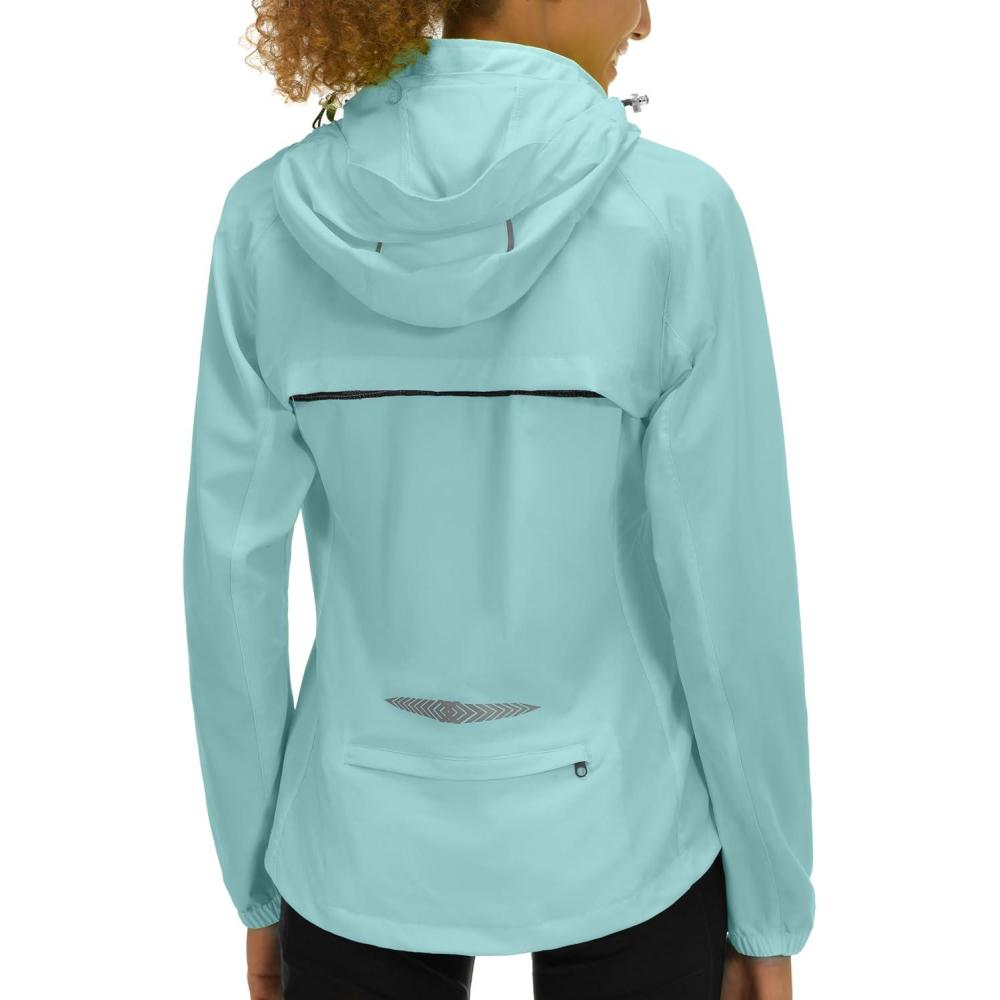 imageLittle Donkey Andy Womens Lightweight Waterproof Cycling Jacket with Removable Sleeves amp Hood for Biking Running GolfBlue Glow