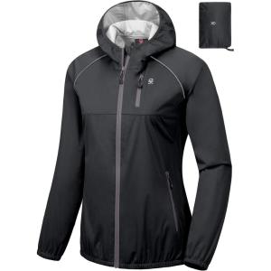 Little Donkey Andy Women’s Lightweight Rain Cycling Stretch Jacket with Hood, Windproof and Waterproof, Ultralight Packable(Upgrade Hood-charcoal)