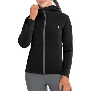 Little Donkey Andy Women’s Lightweight Stretch Running Jacket, Full Zip Athletic Hooded Jackets, Moisture-Wicking(Black)