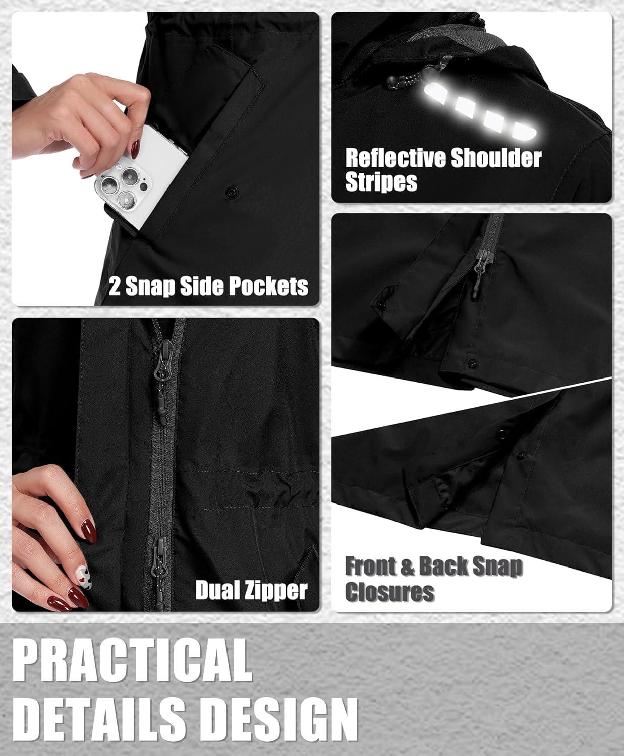 imageLittle Donkey Andy Womens Thin Long Rain Jackets Lightweight Raincoats for Hiking Waterproof Rain Coats with Removable HoodBlack