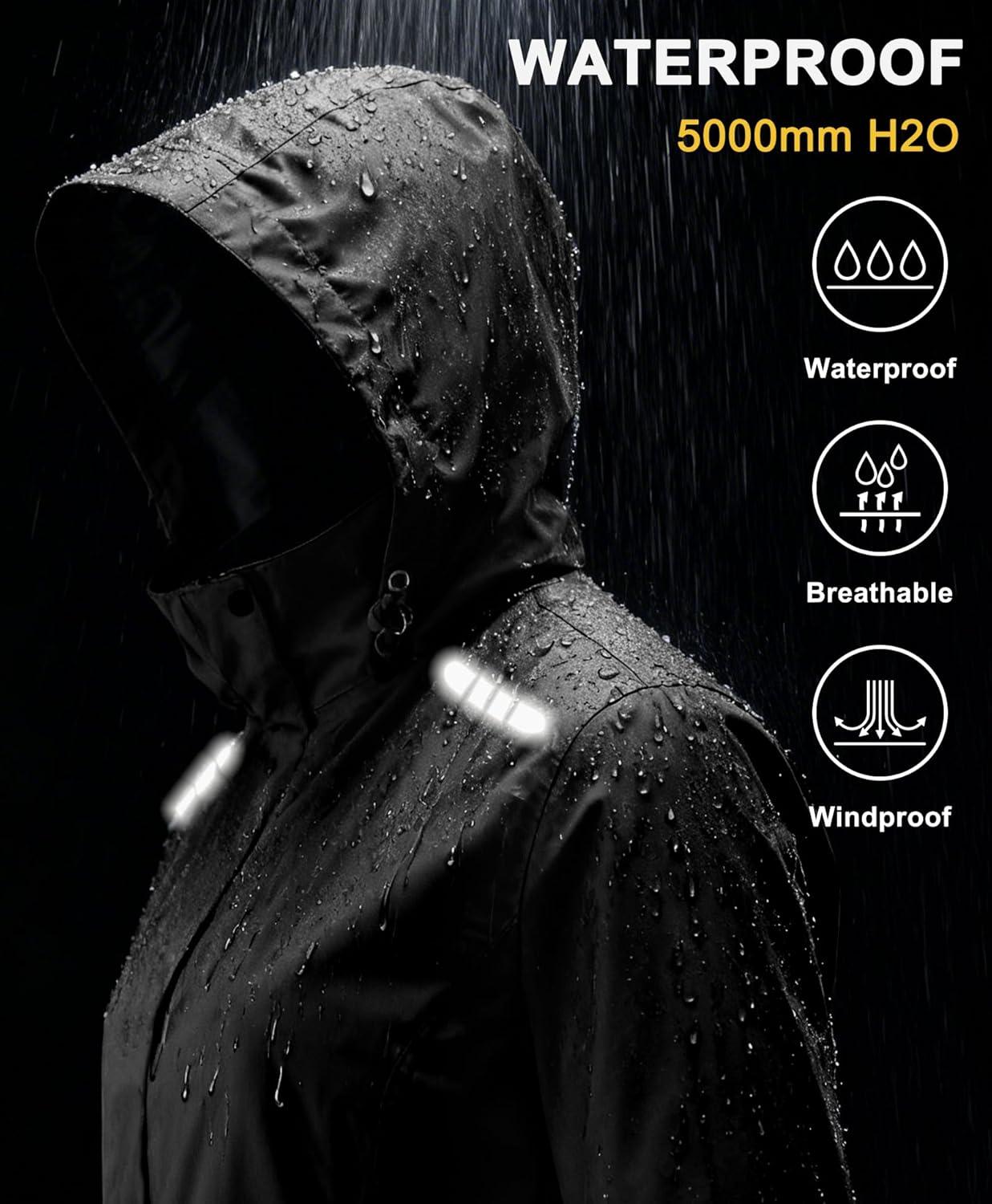 imageLittle Donkey Andy Womens Thin Long Rain Jackets Lightweight Raincoats for Hiking Waterproof Rain Coats with Removable HoodBlack