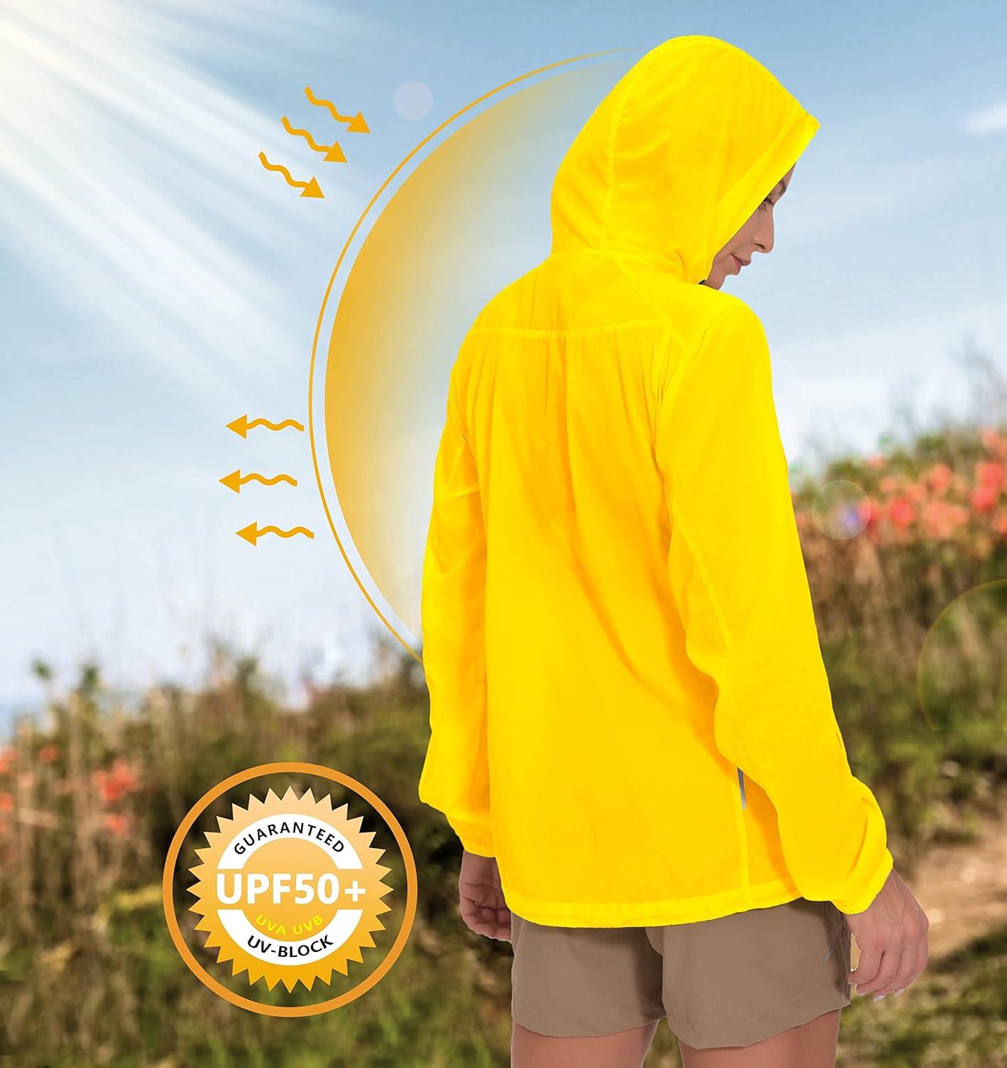 imageLittle Donkey Andy Womens Full Zip Sun Protection Hoodie Jacket Long Sleeve Shirt Running Hiking Golf Water Repellent UPF507 Cyber Yellow