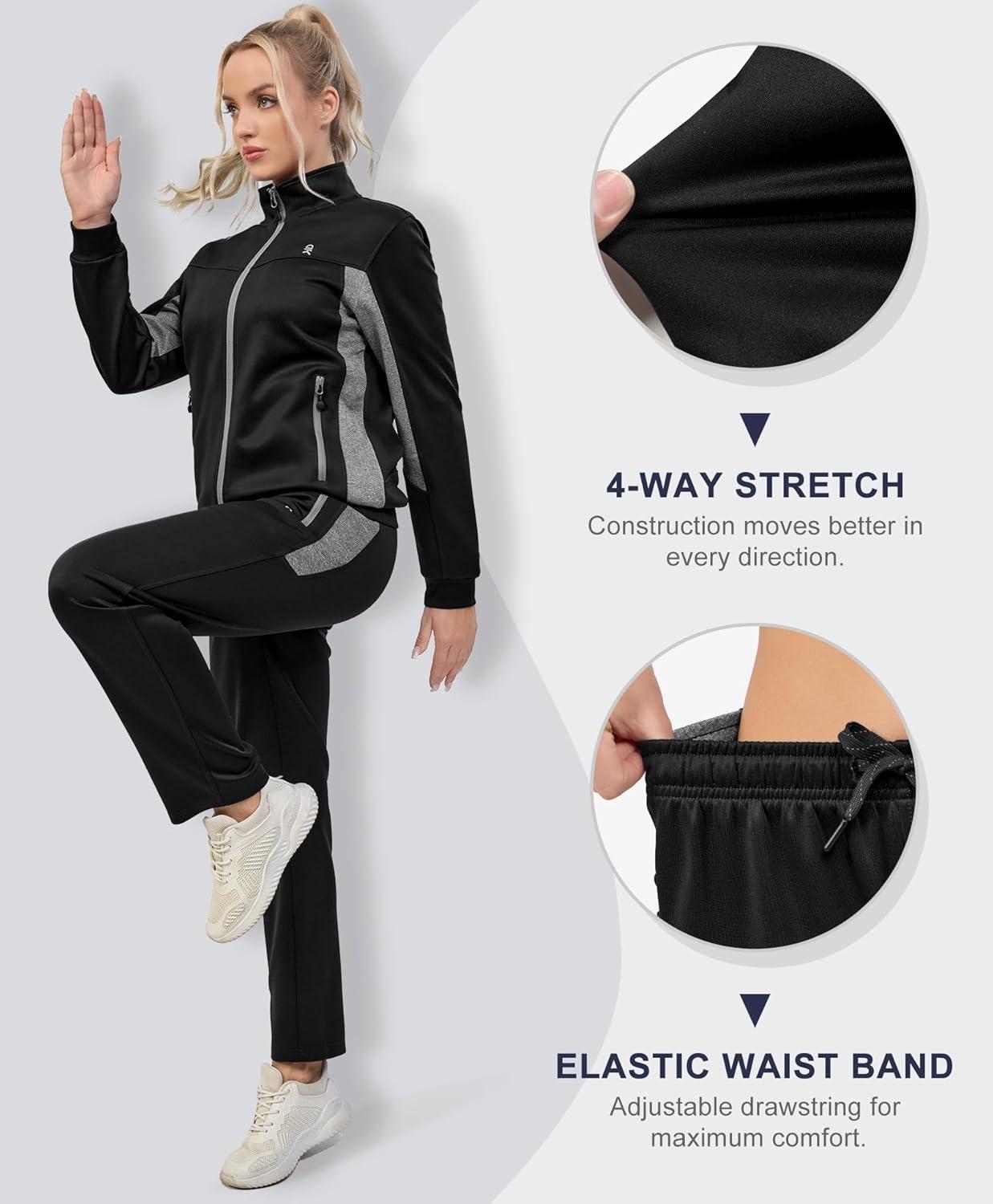 imageLittle Donkey Andy Womens Tracksuit Set 2 Piece Sweatsuit Outfits Long Sleeve Zip Up Lounge Jogger Set with Zipper PocketA1 Black