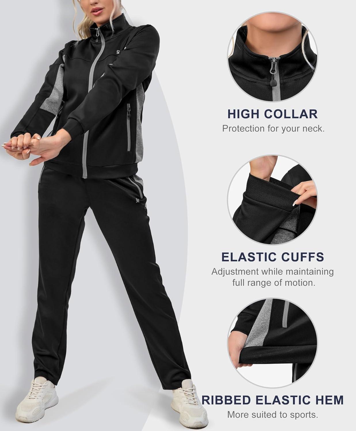 imageLittle Donkey Andy Womens Tracksuit Set 2 Piece Sweatsuit Outfits Long Sleeve Zip Up Lounge Jogger Set with Zipper PocketA1 Black