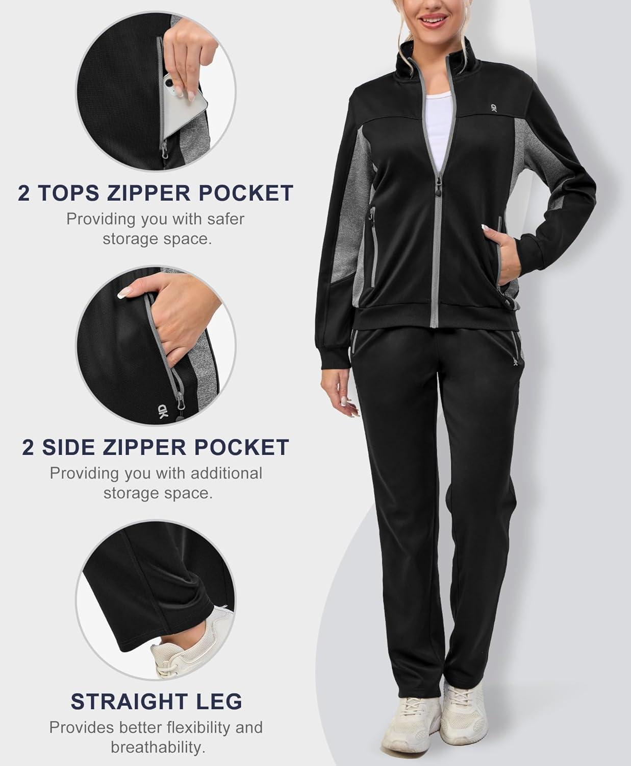 imageLittle Donkey Andy Womens Tracksuit Set 2 Piece Sweatsuit Outfits Long Sleeve Zip Up Lounge Jogger Set with Zipper PocketA1 Black
