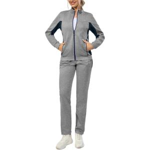 Little Donkey Andy Women’s Tracksuit Set 2 Piece Sweatsuit Outfits Long Sleeve Zip Up Lounge Jogger Set with Zipper Pocket(A1 Light Grey & Navy)