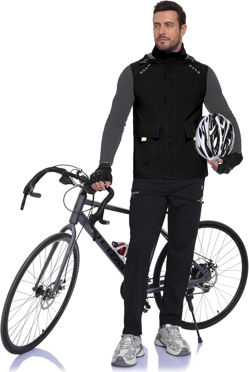 imageLittle Donkey Andy Mens Waterproof Cycling Vests with Hood Lightweight Reflective Stretch Vest for Cycling RunningBlack
