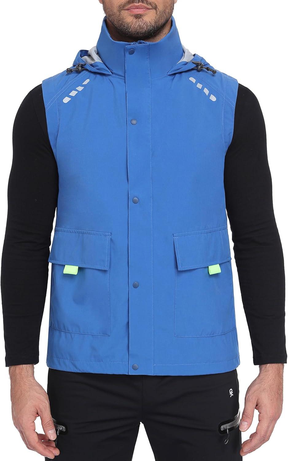 imageLittle Donkey Andy Mens Waterproof Cycling Vests with Hood Lightweight Reflective Stretch Vest for Cycling RunningBlue