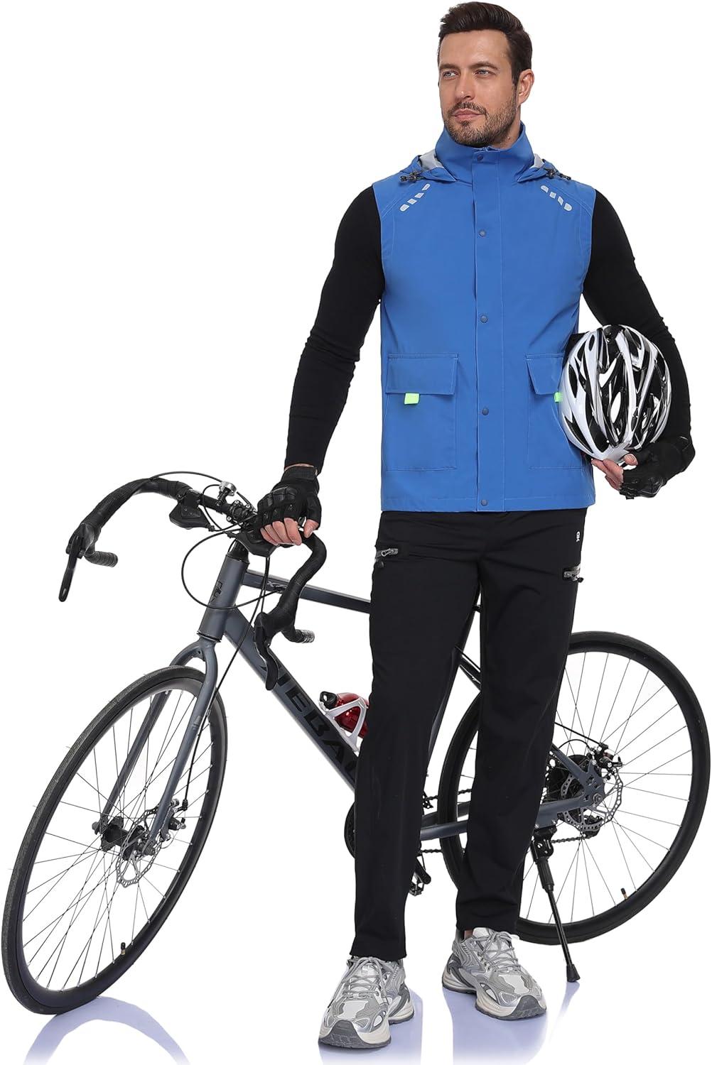 imageLittle Donkey Andy Mens Waterproof Cycling Vests with Hood Lightweight Reflective Stretch Vest for Cycling RunningBlue