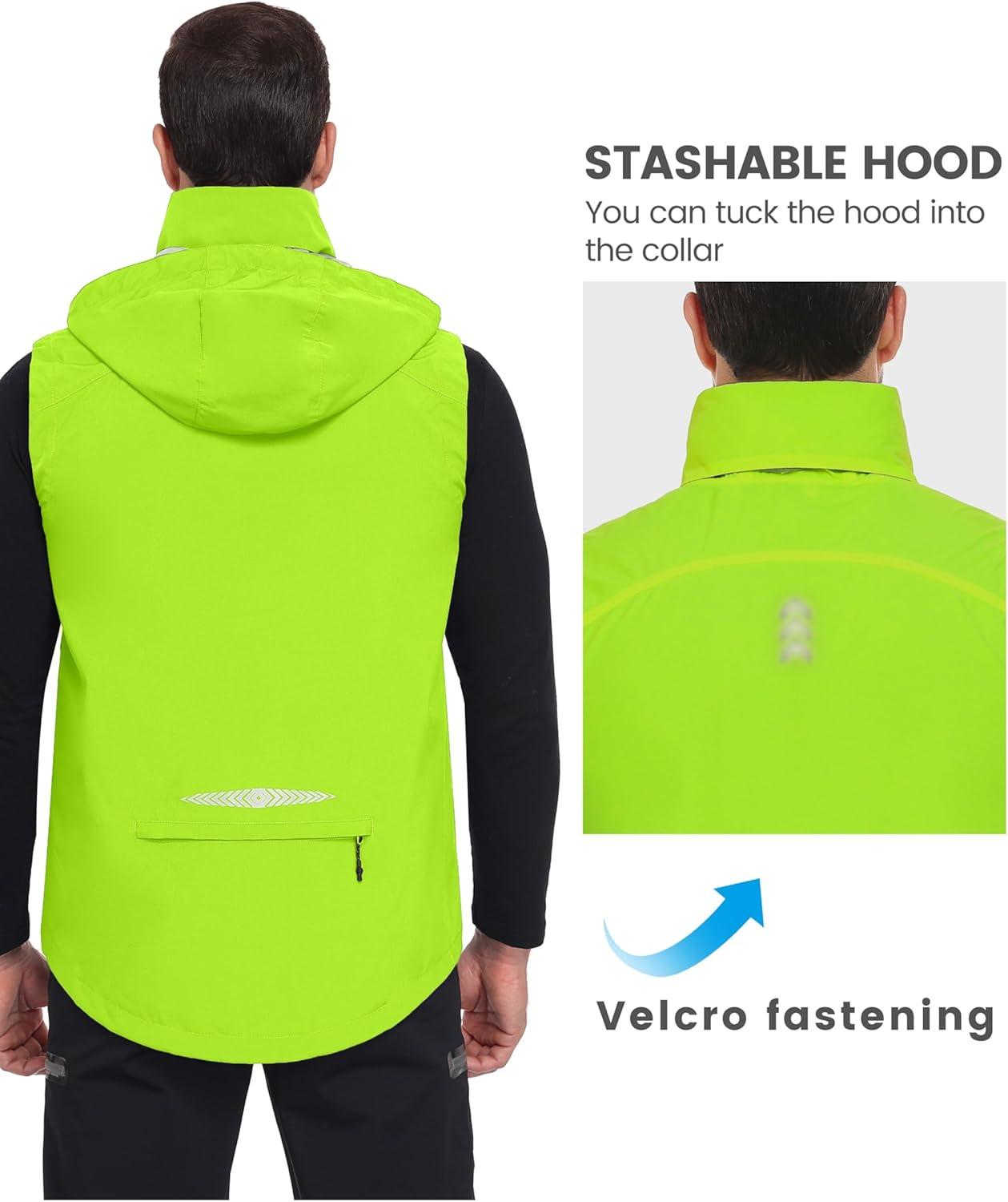 imageLittle Donkey Andy Mens Waterproof Cycling Vests with Hood Lightweight Reflective Stretch Vest for Cycling RunningFluorescent Yellow