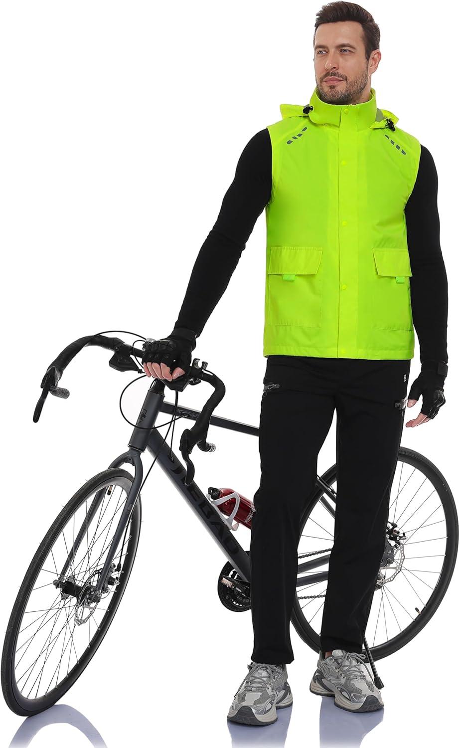 imageLittle Donkey Andy Mens Waterproof Cycling Vests with Hood Lightweight Reflective Stretch Vest for Cycling RunningFluorescent Yellow