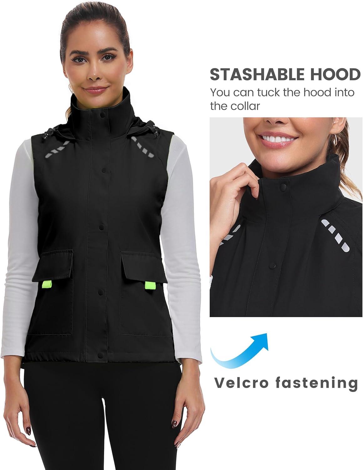 imageLittle Donkey Andy Womens Waterproof Cycling Vests with Hood Lightweight full Zip Reflective Stretch Jerseys for BikingBlack