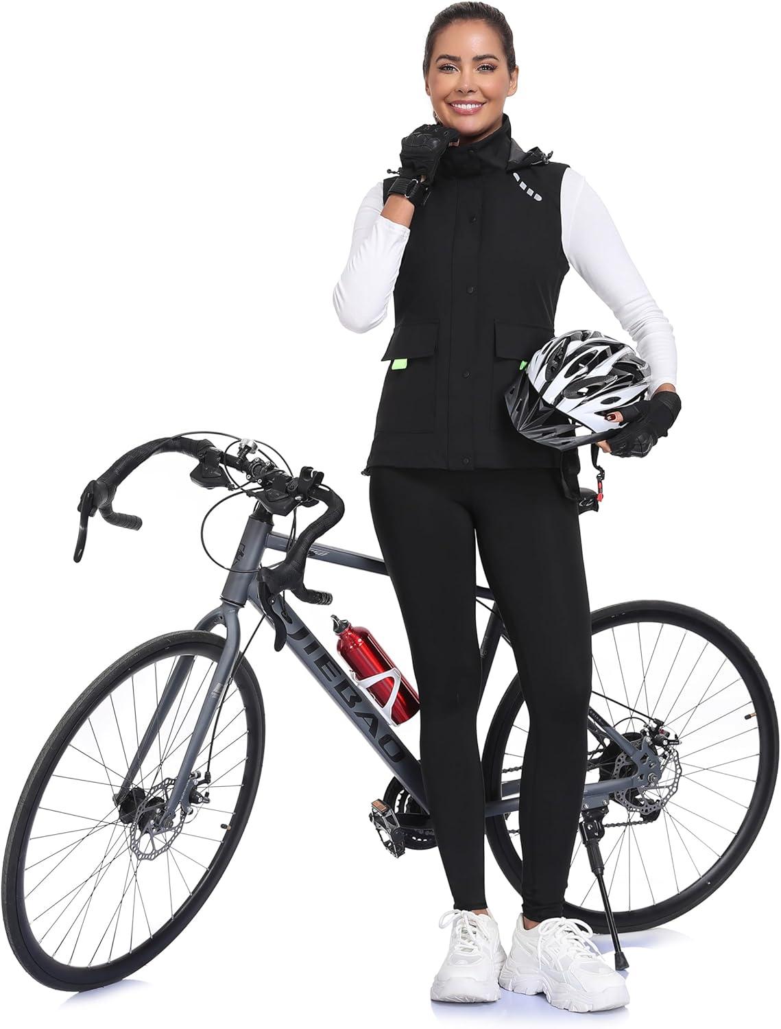 imageLittle Donkey Andy Womens Waterproof Cycling Vests with Hood Lightweight full Zip Reflective Stretch Jerseys for BikingBlack
