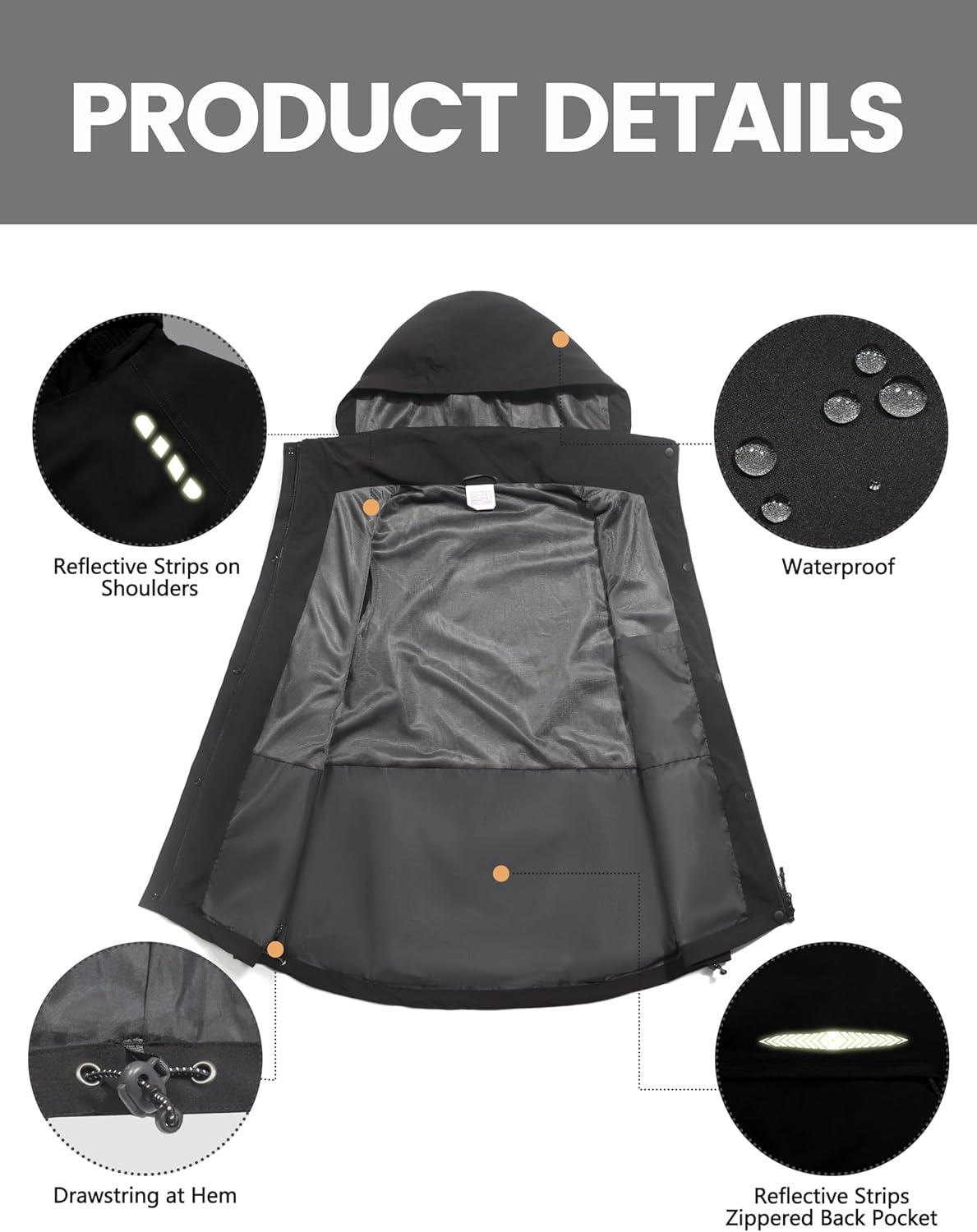 imageLittle Donkey Andy Womens Waterproof Cycling Vests with Hood Lightweight full Zip Reflective Stretch Jerseys for BikingBlack