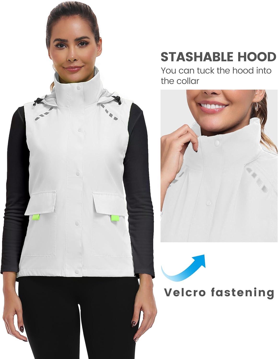 imageLittle Donkey Andy Womens Waterproof Cycling Vests with Hood Lightweight full Zip Reflective Stretch Jerseys for BikingWhite