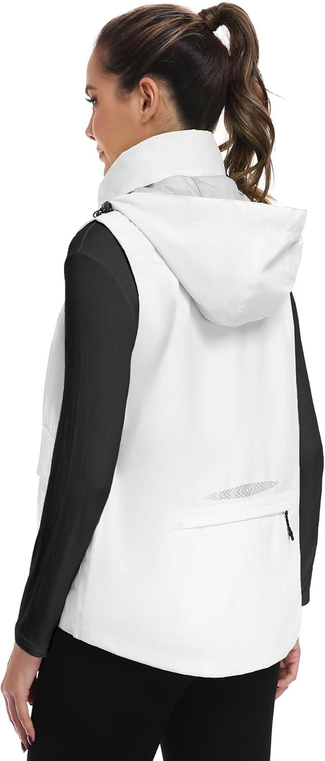 imageLittle Donkey Andy Womens Waterproof Cycling Vests with Hood Lightweight full Zip Reflective Stretch Jerseys for BikingWhite