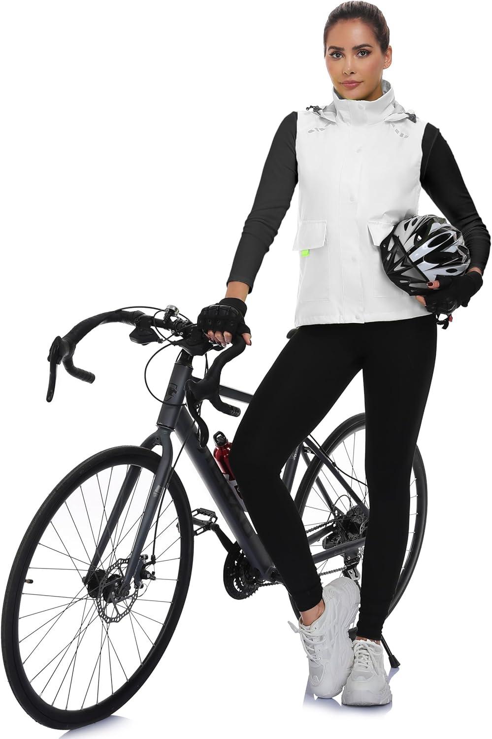imageLittle Donkey Andy Womens Waterproof Cycling Vests with Hood Lightweight full Zip Reflective Stretch Jerseys for BikingWhite