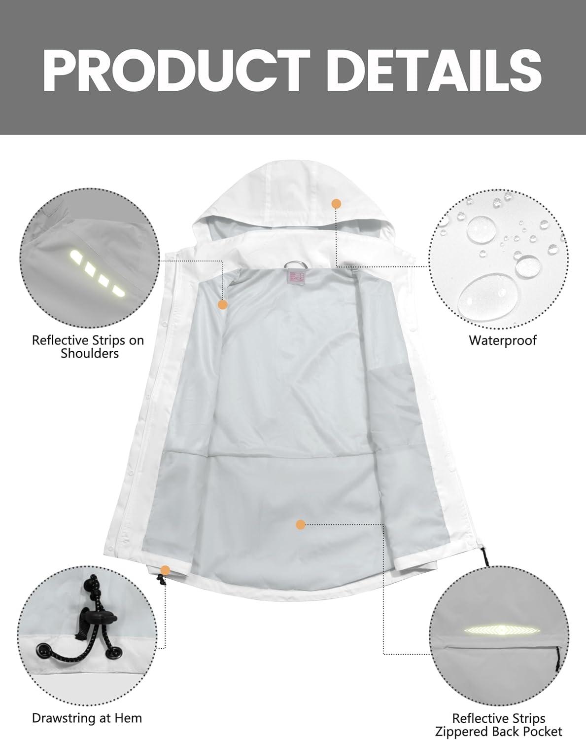 imageLittle Donkey Andy Womens Waterproof Cycling Vests with Hood Lightweight full Zip Reflective Stretch Jerseys for BikingWhite