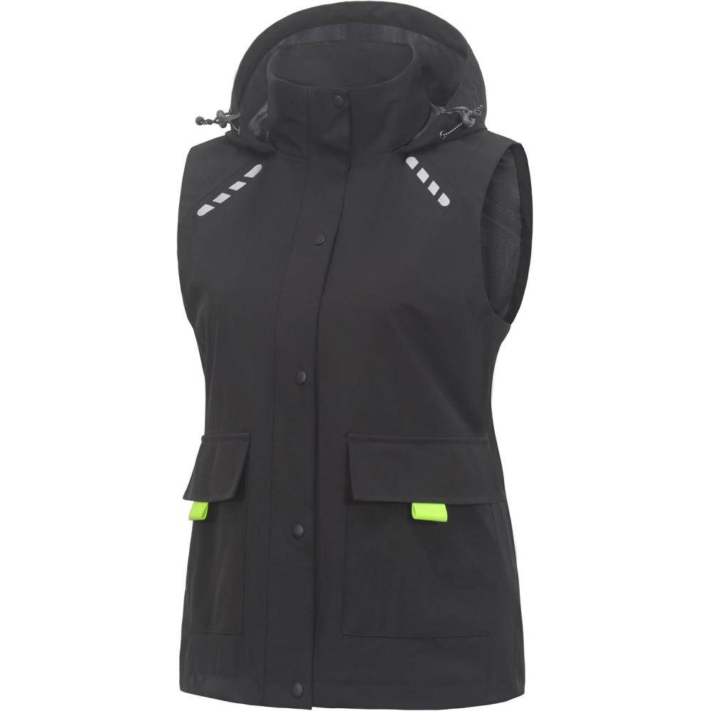 imageLittle Donkey Andy Womens Waterproof Cycling Vests with Hood Lightweight full Zip Reflective Stretch Jerseys for BikingBlack