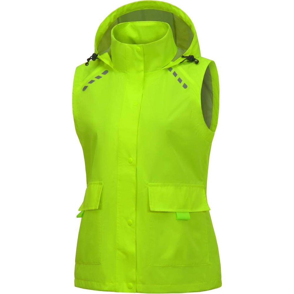 imageLittle Donkey Andy Womens Waterproof Cycling Vests with Hood Lightweight full Zip Reflective Stretch Jerseys for BikingFluorescent Yellow