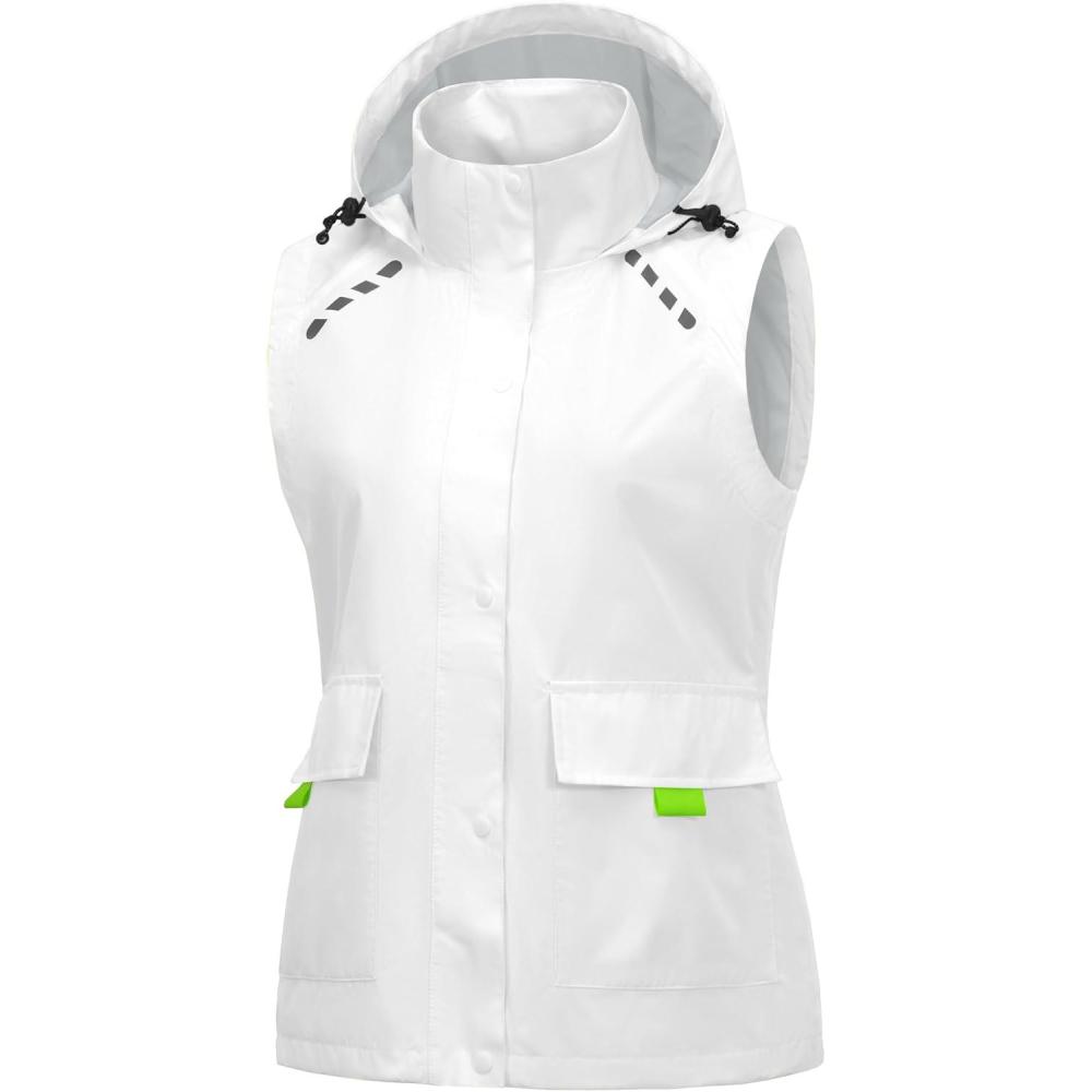 imageLittle Donkey Andy Womens Waterproof Cycling Vests with Hood Lightweight full Zip Reflective Stretch Jerseys for BikingWhite