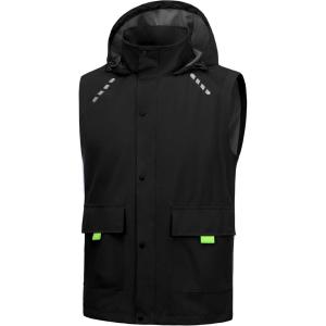 Little Donkey Andy Men’s Waterproof Cycling Vests with Hood, Lightweight Reflective Stretch Vest for Cycling, Running(Black)