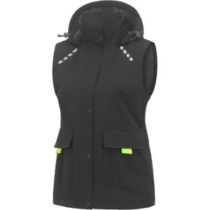 Little Donkey Andy Women’s Waterproof Cycling Vests with Hood Lightweight full Zip Reflective Stretch Jerseys for Biking(Black)