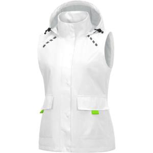 Little Donkey Andy Women’s Waterproof Cycling Vests with Hood Lightweight full Zip Reflective Stretch Jerseys for Biking(White)