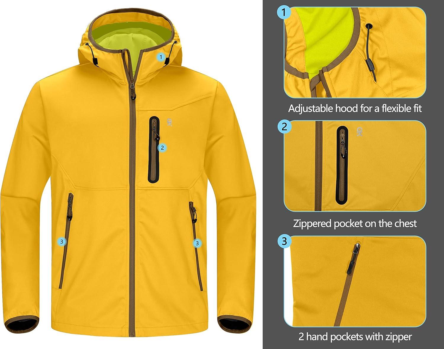 imageLittle Donkey Andy Mens Lightweight Hooded Softshell Jacket for Running Travel Hiking Windproof Outerwear Water RepellentFreesia