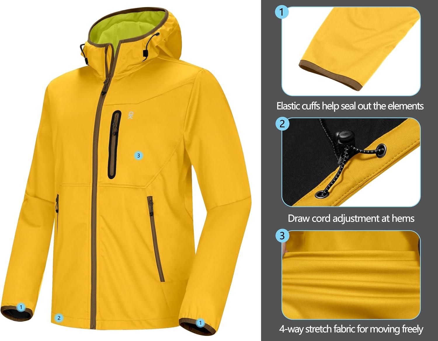imageLittle Donkey Andy Mens Lightweight Hooded Softshell Jacket for Running Travel Hiking Windproof Outerwear Water RepellentFreesia