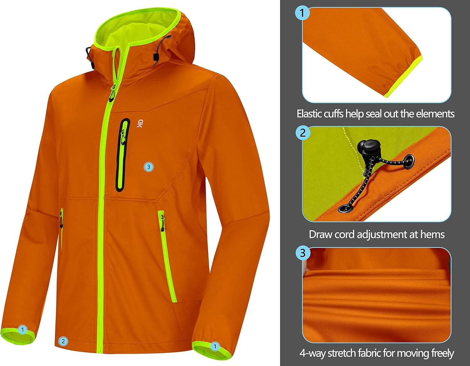imageLittle Donkey Andy Mens Lightweight Hooded Softshell Jacket for Running Travel Hiking Windproof Outerwear Water RepellentOrange