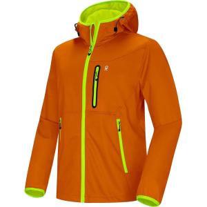 Little Donkey Andy Men’s Lightweight Hooded Softshell Jacket for Running Travel Hiking, Windproof Outerwear, Water Repellent(Orange)