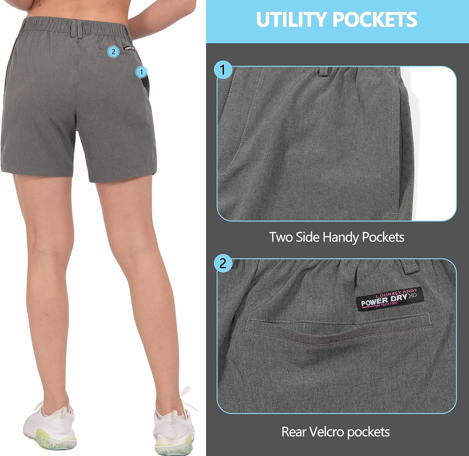 imageLittle Donkey Andy Womens Bermuda Quick Dry Lightweight Stretch Shorts Golf Hiking TravelCarbon Heather
