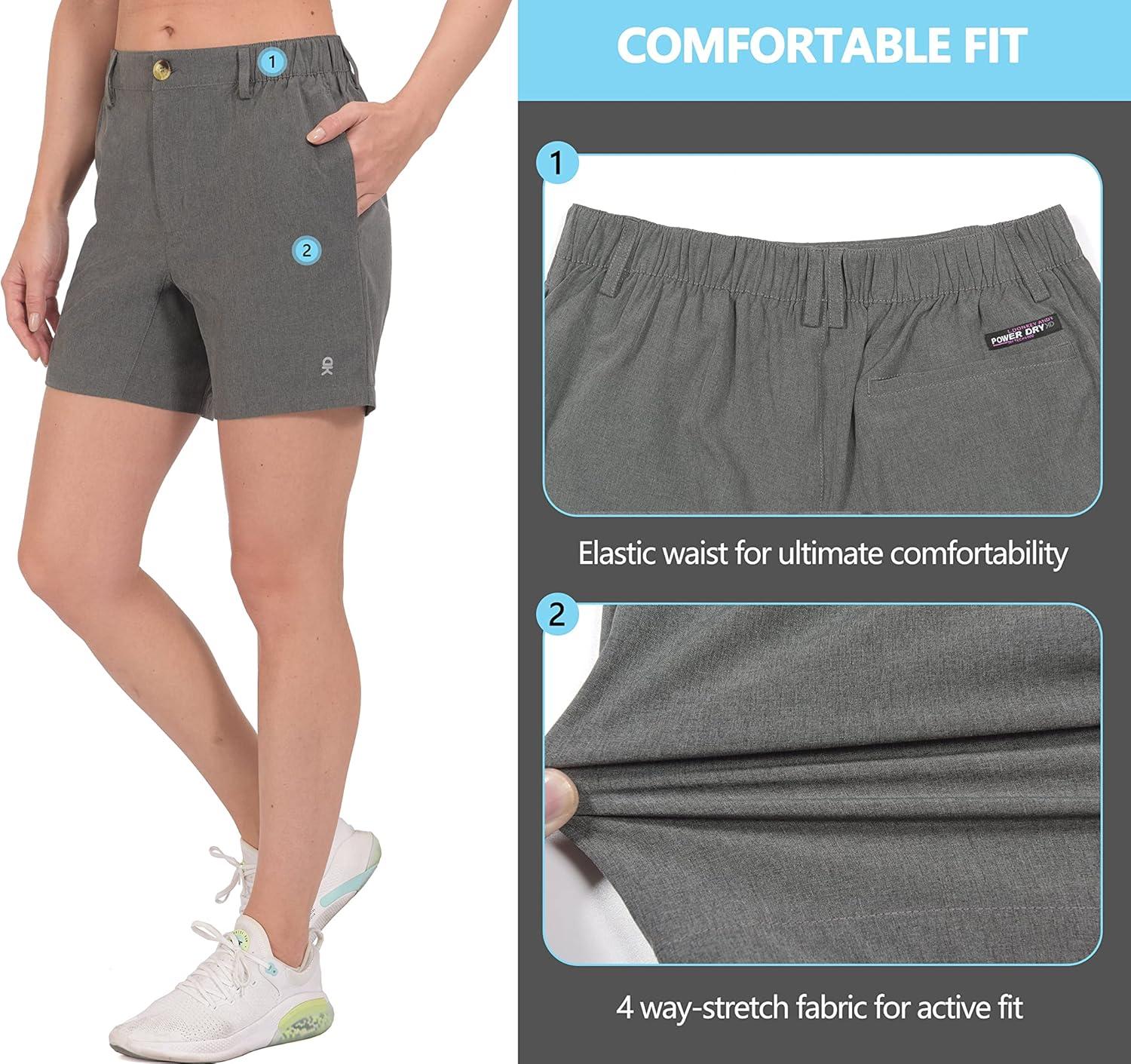 imageLittle Donkey Andy Womens Bermuda Quick Dry Lightweight Stretch Shorts Golf Hiking TravelCarbon Heather