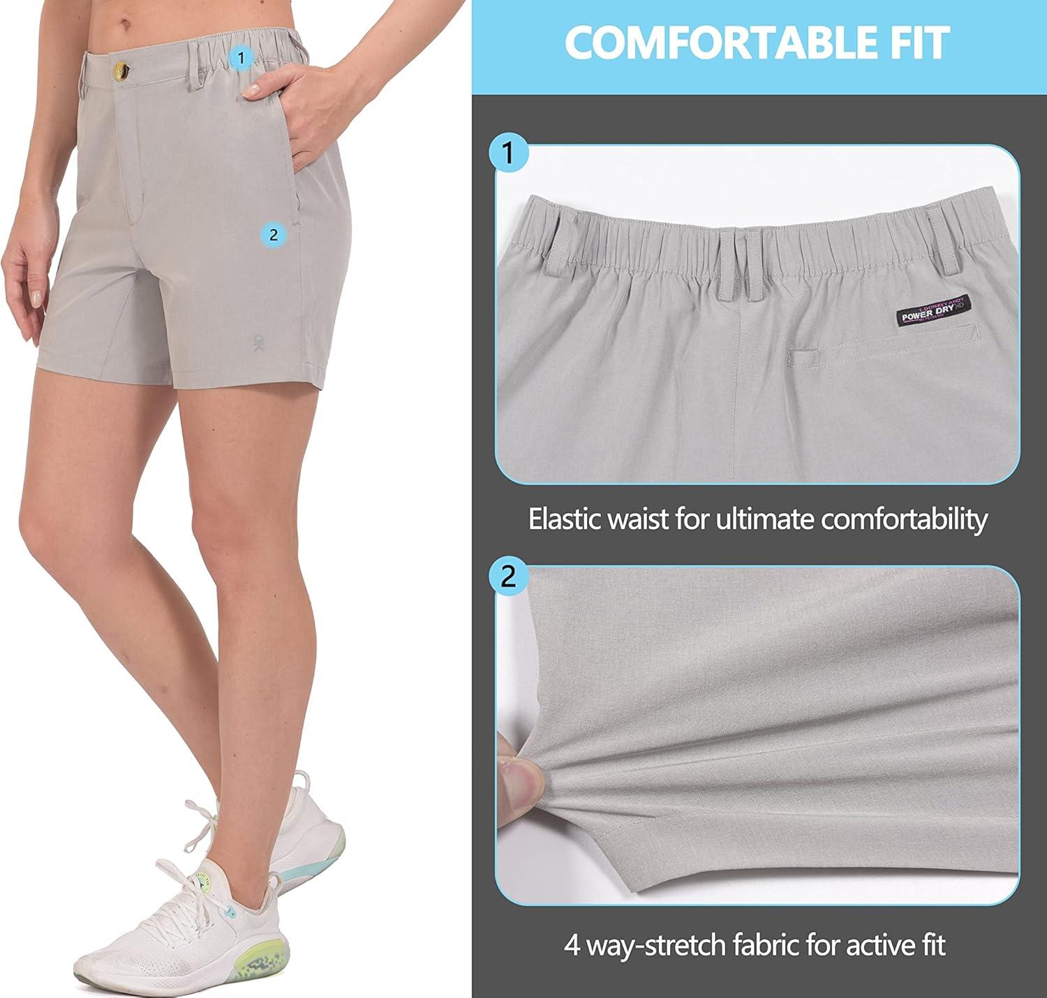 imageLittle Donkey Andy Womens Bermuda Quick Dry Lightweight Stretch Shorts Golf Hiking TravelLight Gray Heather