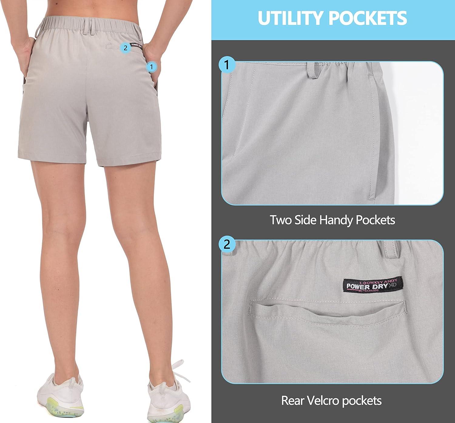 imageLittle Donkey Andy Womens Bermuda Quick Dry Lightweight Stretch Shorts Golf Hiking TravelLight Gray Heather