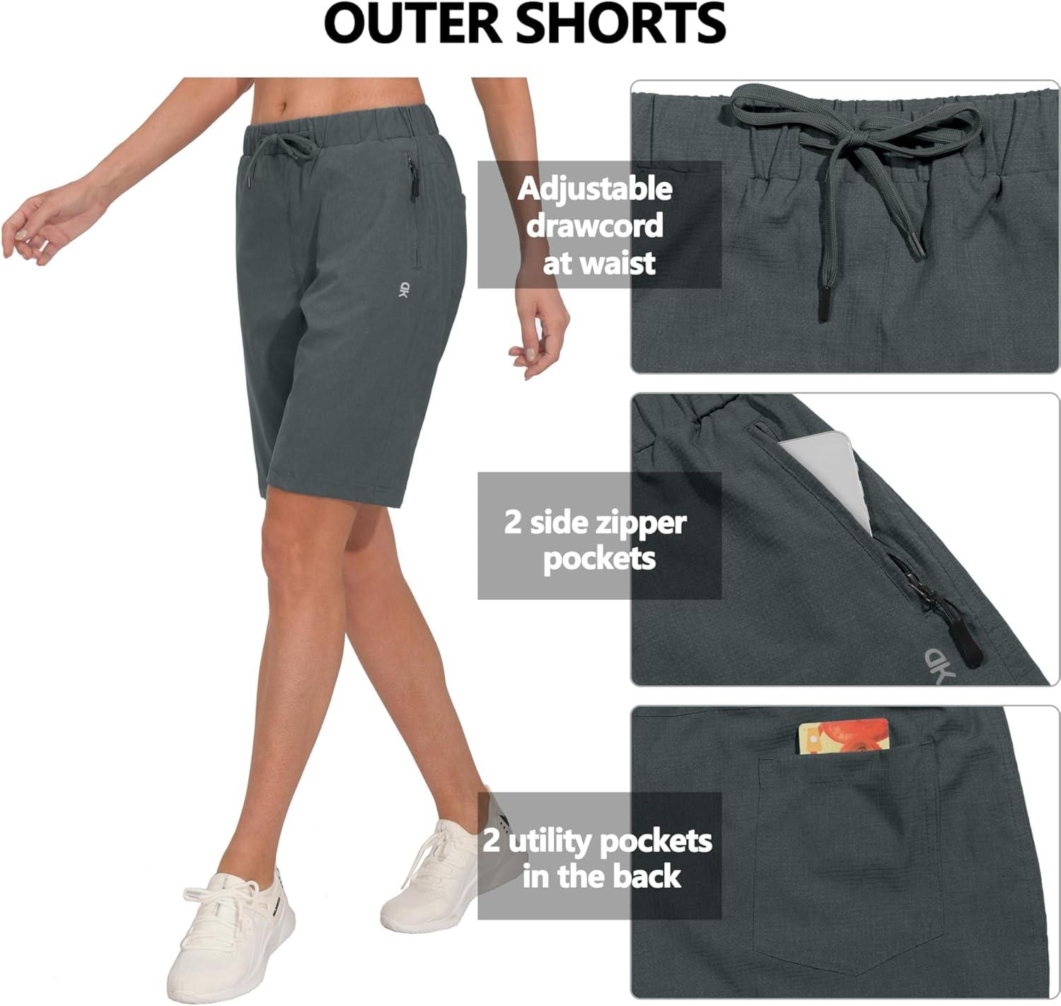 imageLittle Donkey Andy Womens Lightweight Breathable Hiking Shorts QuickDry Golf Shorts with Zipper Pockets AirHoles TechGray Heather
