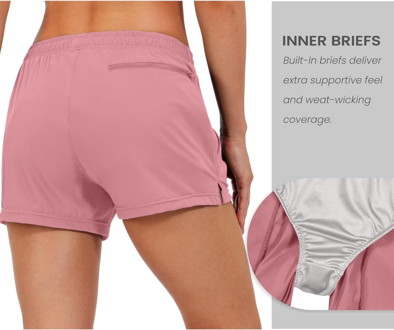 imageLittle Donkey Andy Womens Running ShortsQuick Dry Athletic Shorts Workout Sport Gym Shorts with PocketsUpgraded Pink