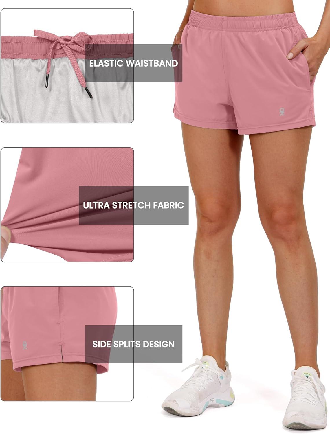 imageLittle Donkey Andy Womens Running ShortsQuick Dry Athletic Shorts Workout Sport Gym Shorts with PocketsUpgraded Pink
